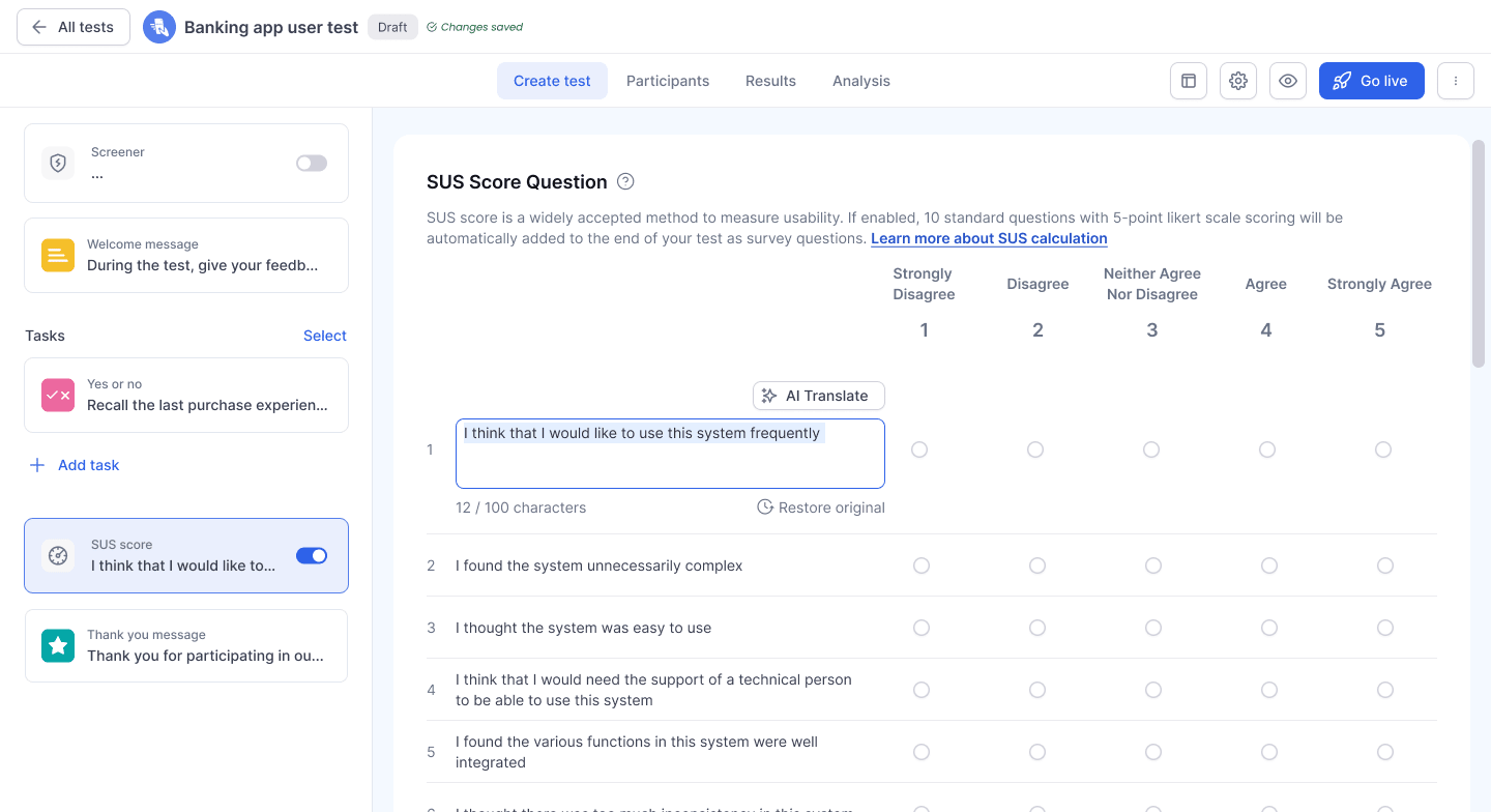 Editing and Translations are supported in UXArmy System Usability Scale (SUS)