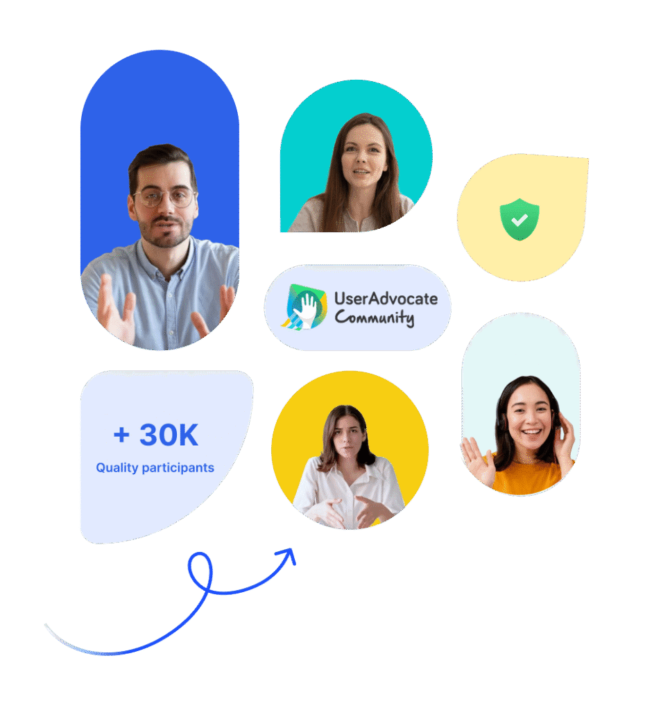 Collage of diverse participants from UXArmy’s UserAdvocate Community with over 30,000 quality participants available for research.