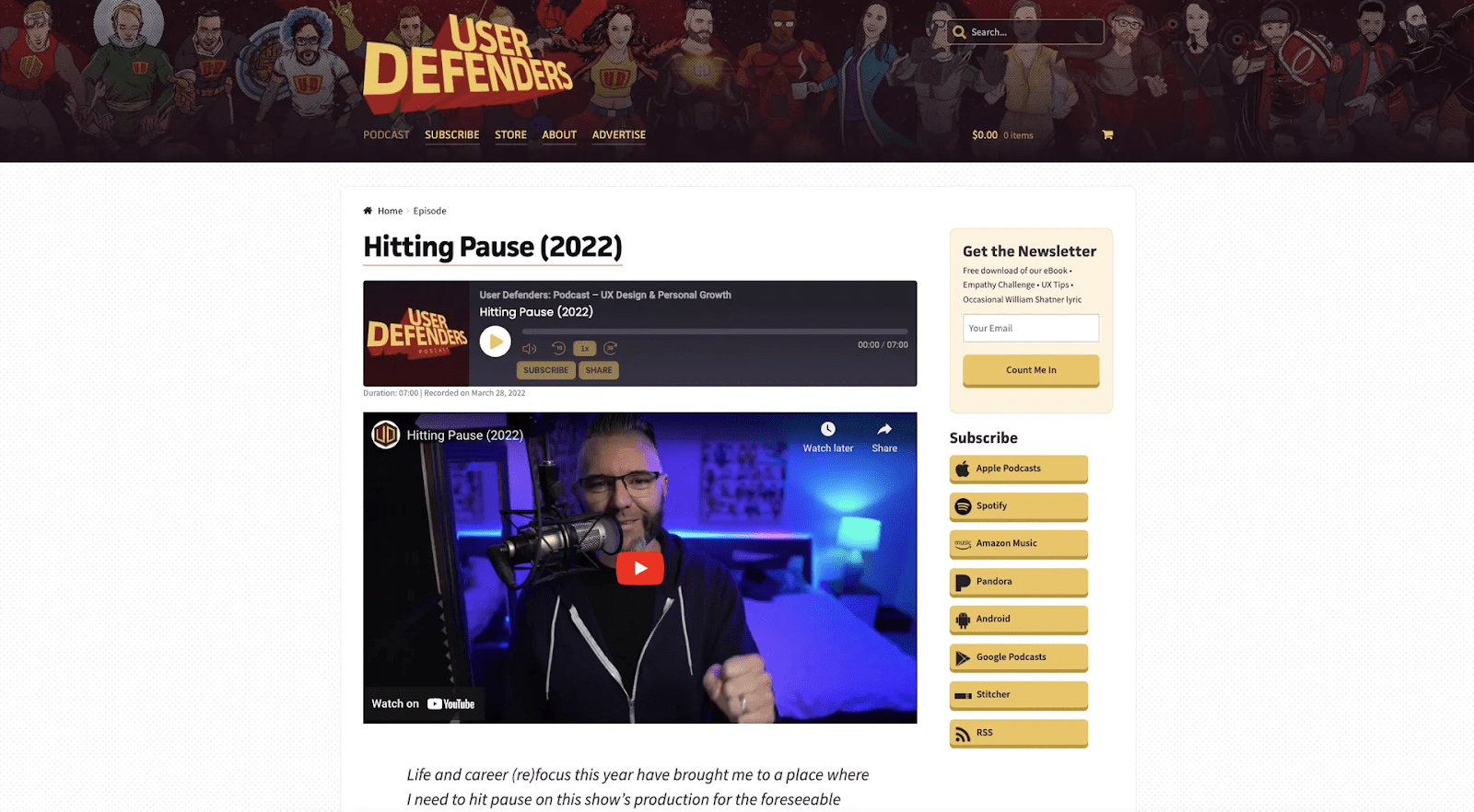 A website showing the "User Defenders" podcast page by Jason Ogle.