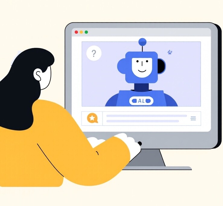 Artificial Intelligence (AI) in qualitative user research 5 A user trying to interact with bot on a computer and chatting at the same time