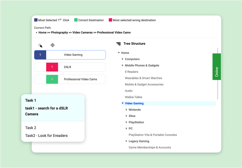 Tree Testing - Menu categorisation and structuring 3 tt feature3
