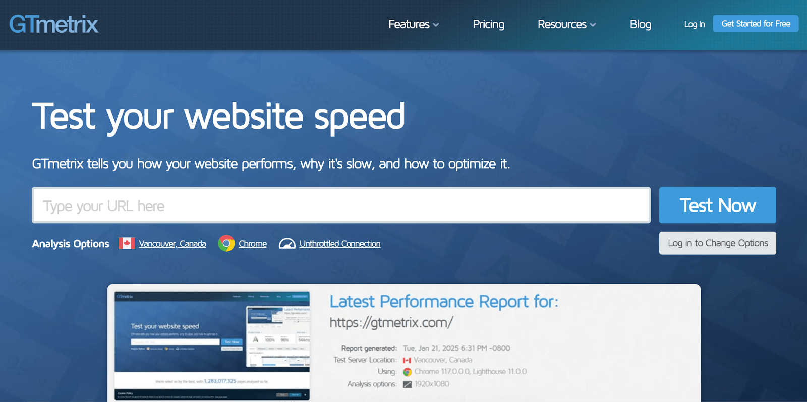Top 20 Free and Paid Website Testing Tools – Reviewed and Compared 33 GTmetrix website with headline "Test your website speed" and CTA button to optimize your website.
Image name: article-image-gtmetrix.jpg