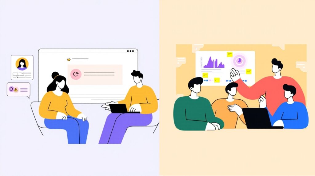 What Does a UX Researcher Do? How AI Is Shaping the Role in 2025 9 UX researcher conducting user interview and presenting AI-generated insights to product, design, and development team.
