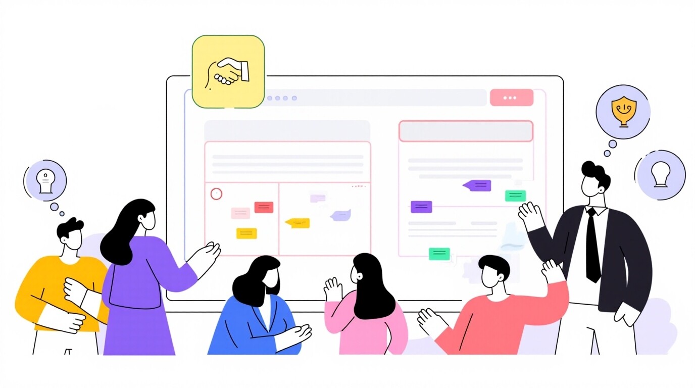 Image of Product owner leading a group discussion with designers, developers, researchers.