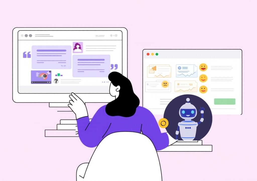 UX researcher using AI tools to analyze user behavior and feedback.